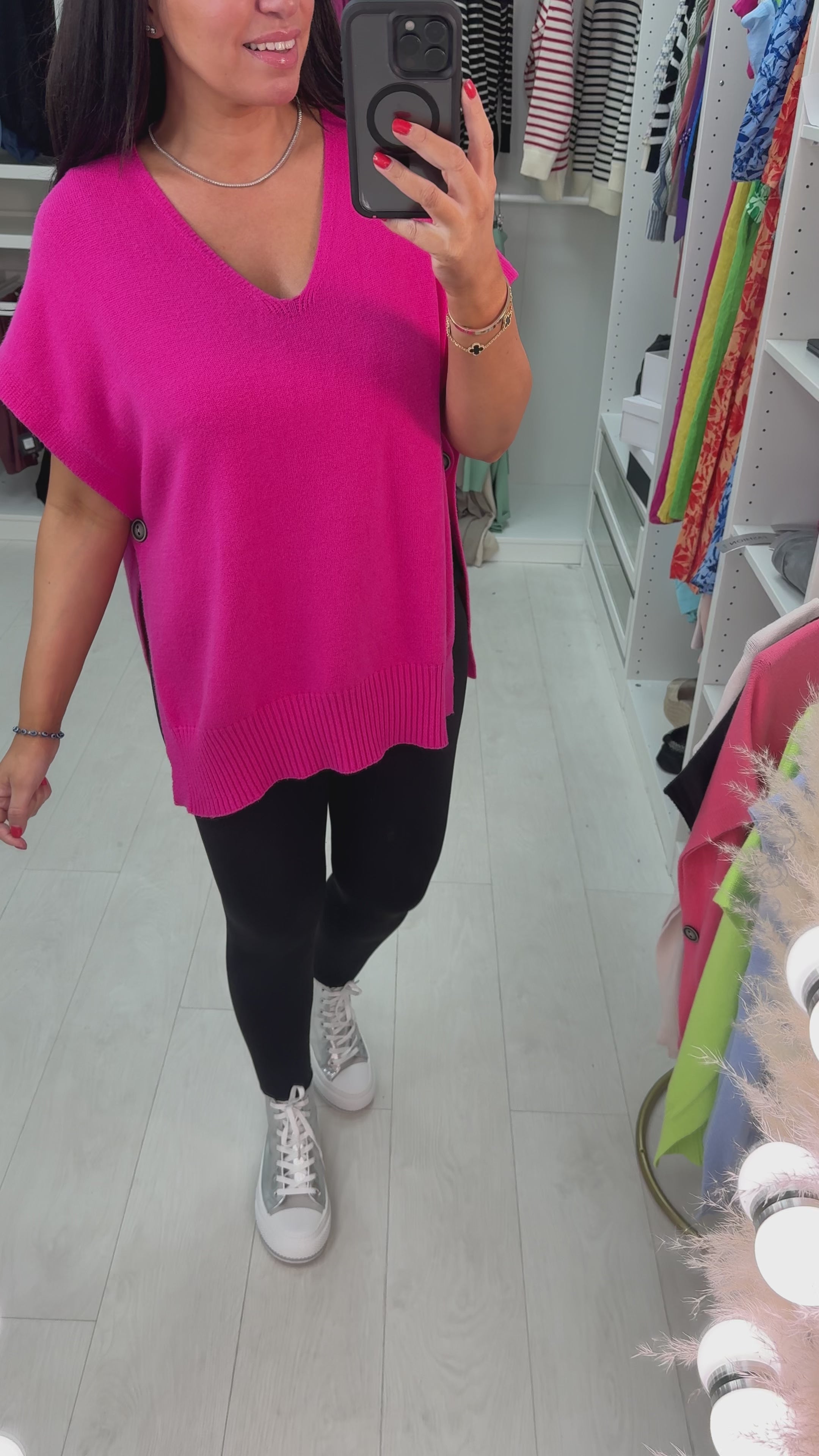 Load video: Kimberly Side Button Poncho Jumper