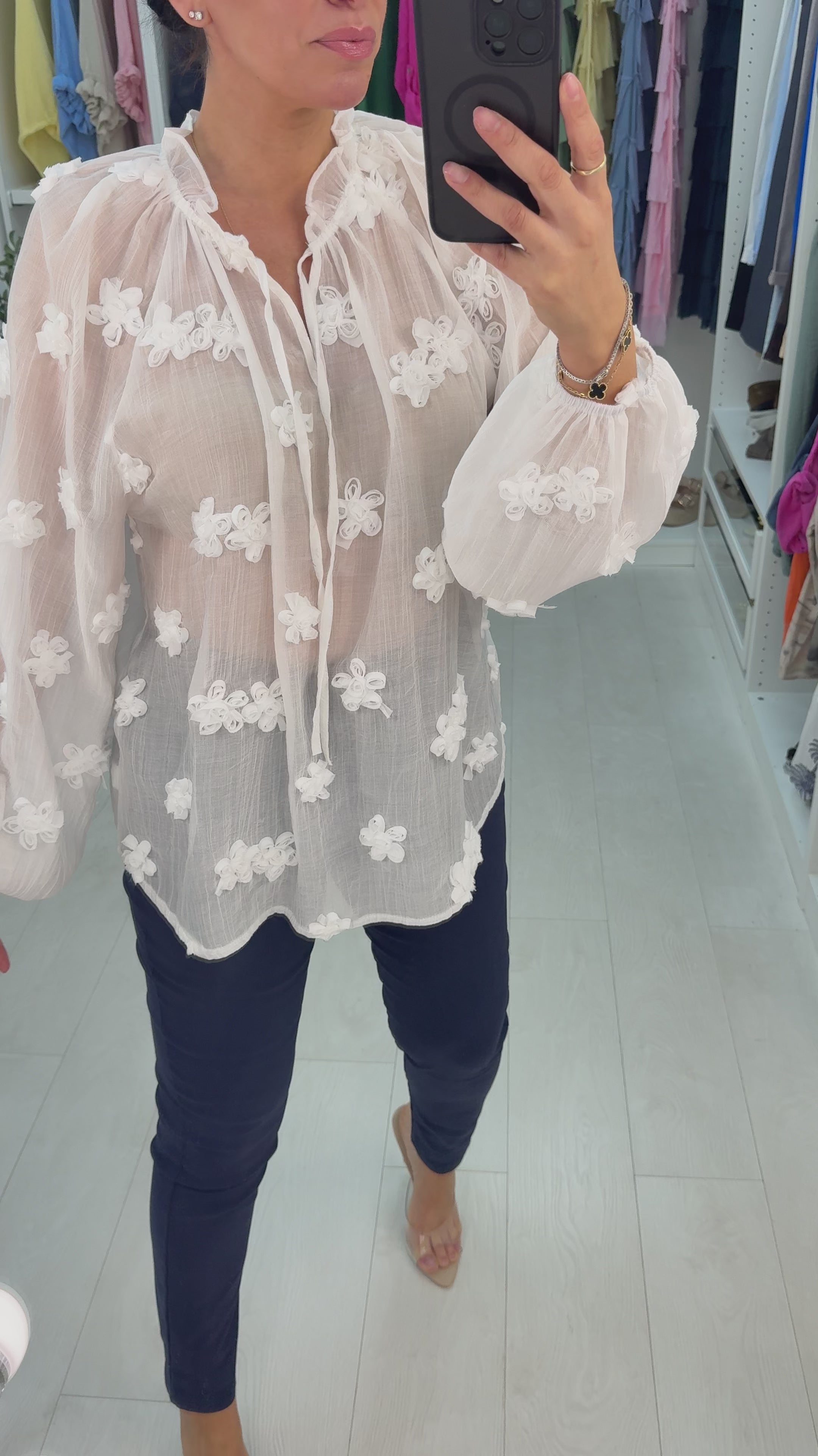 Load video: Zonia 3D Flower Detail Loose Fit Cotton Top