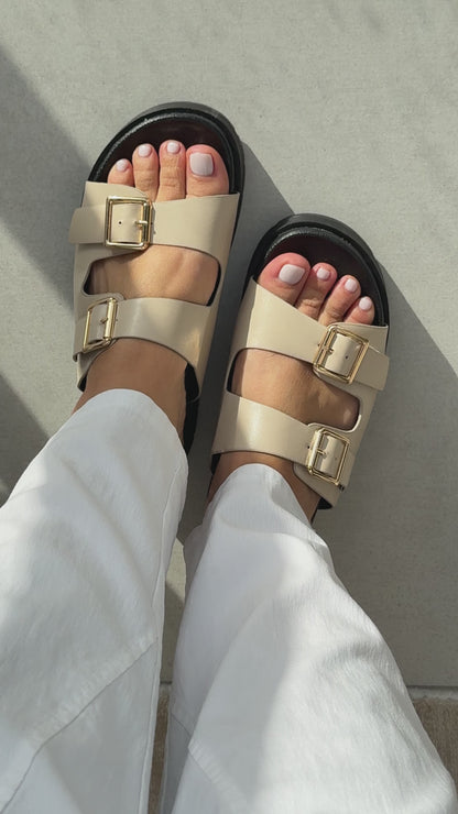 Emerie Double Strap Buckle Detailed Sliders