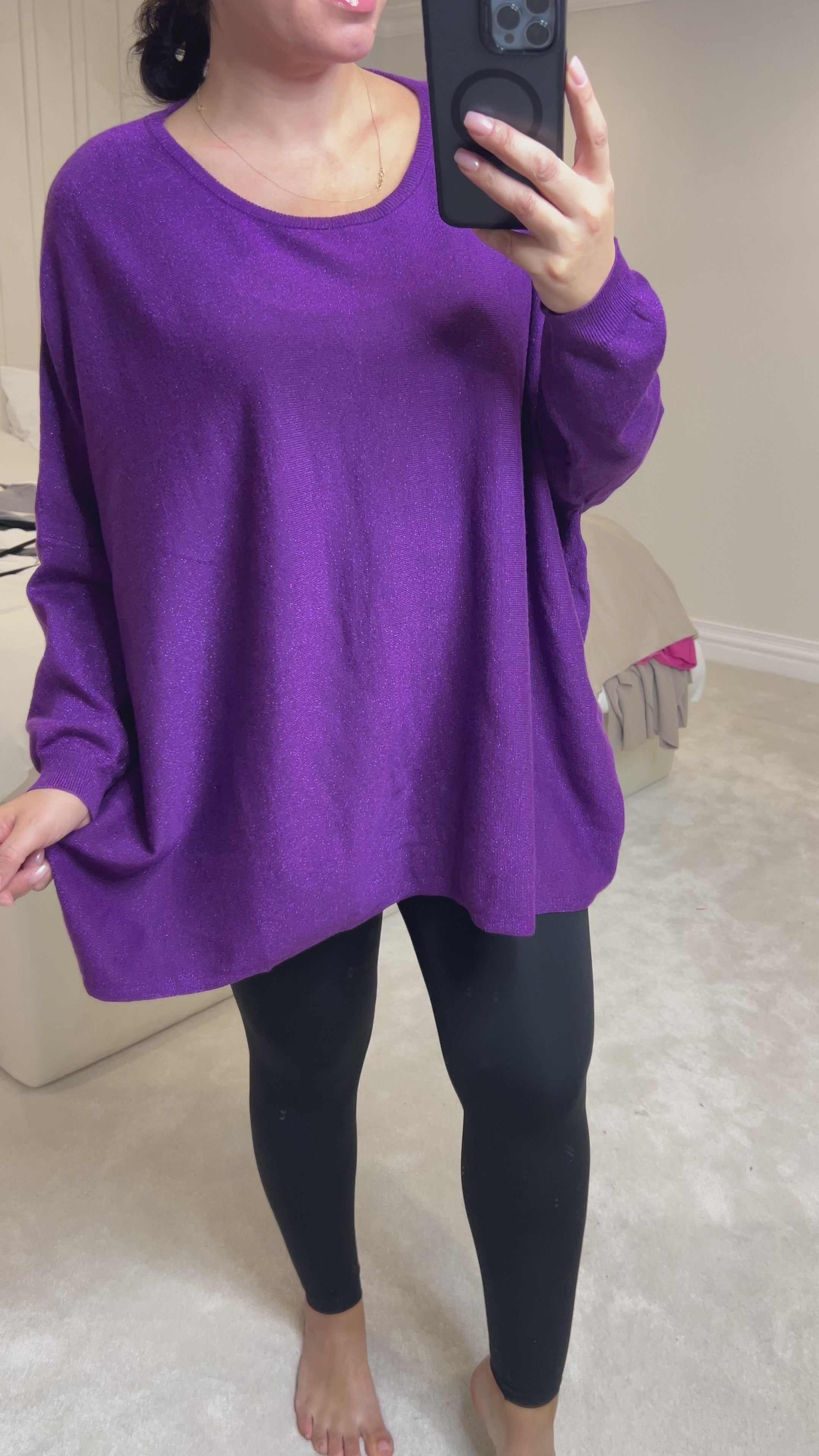 Jayne Batwing Plain Glitter Jumper