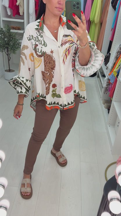Mayra Animal Print Ruffle Cuff Shirt