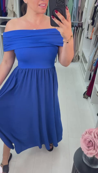 Alexandria Plain Bardot Poplin Maxi Dress