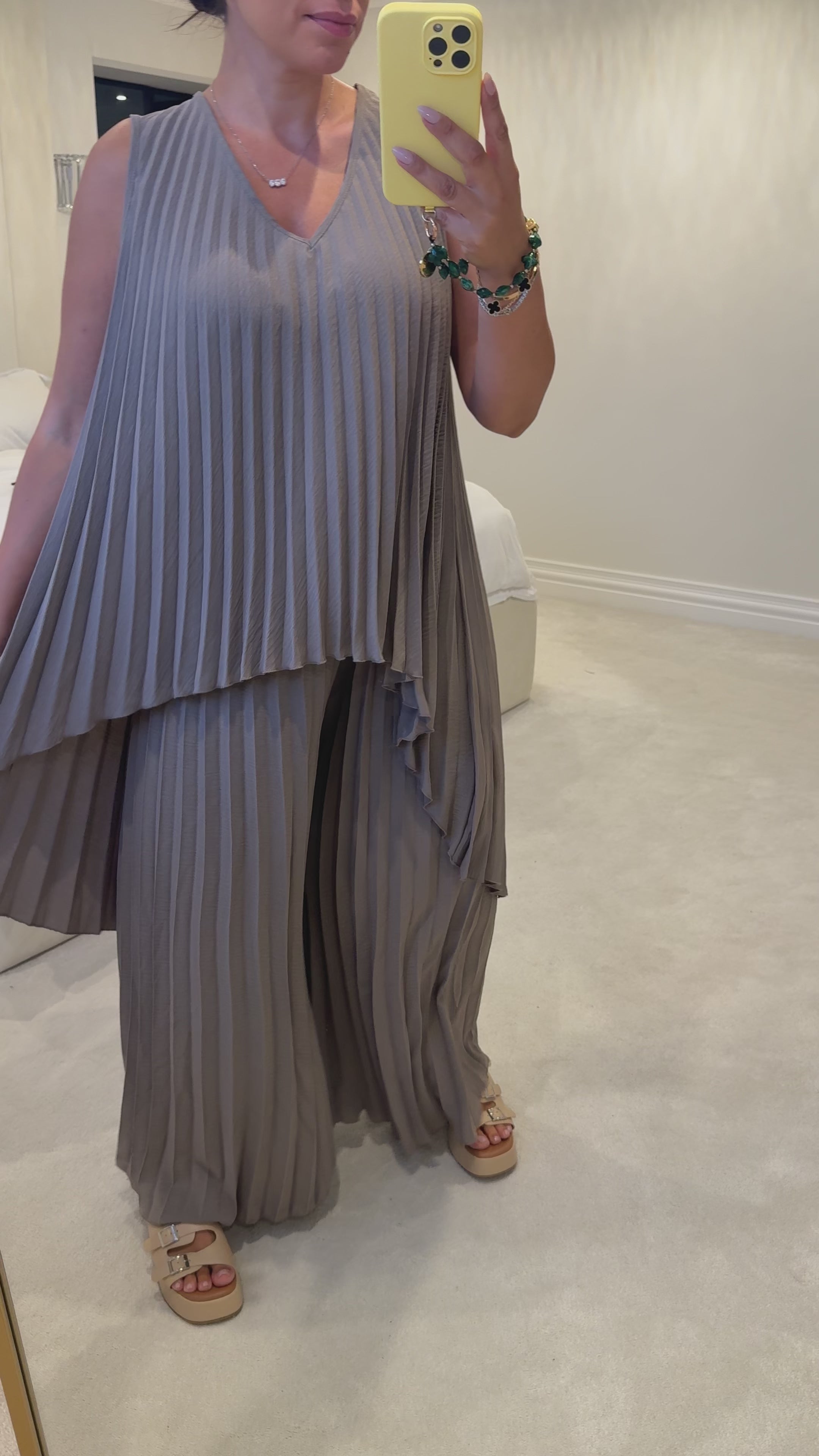 Jilly Pleated Asymmetric V Neck Co-Ord Set