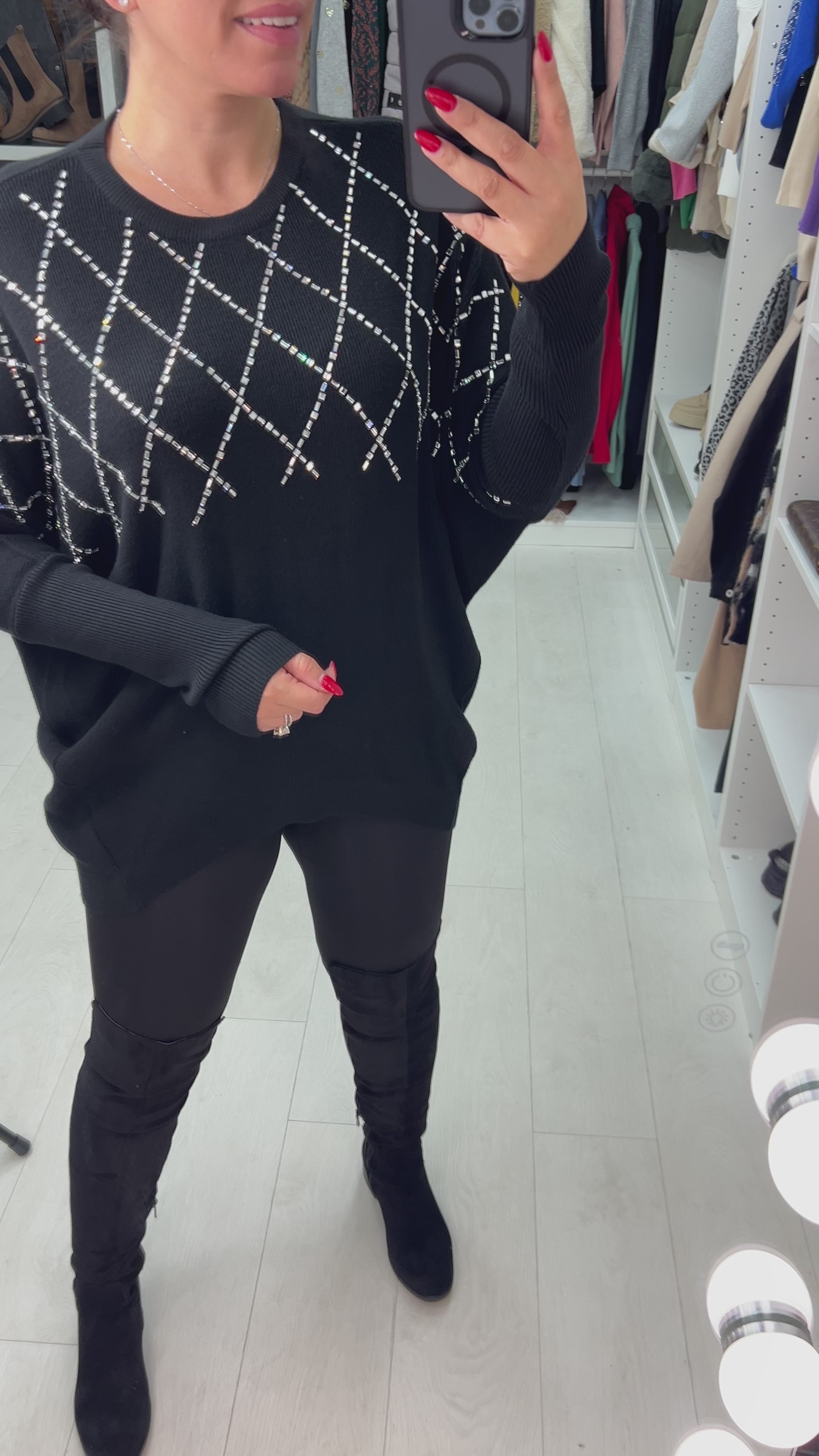 Load video: Vega Criss-Cross Diamante Knit Jumper