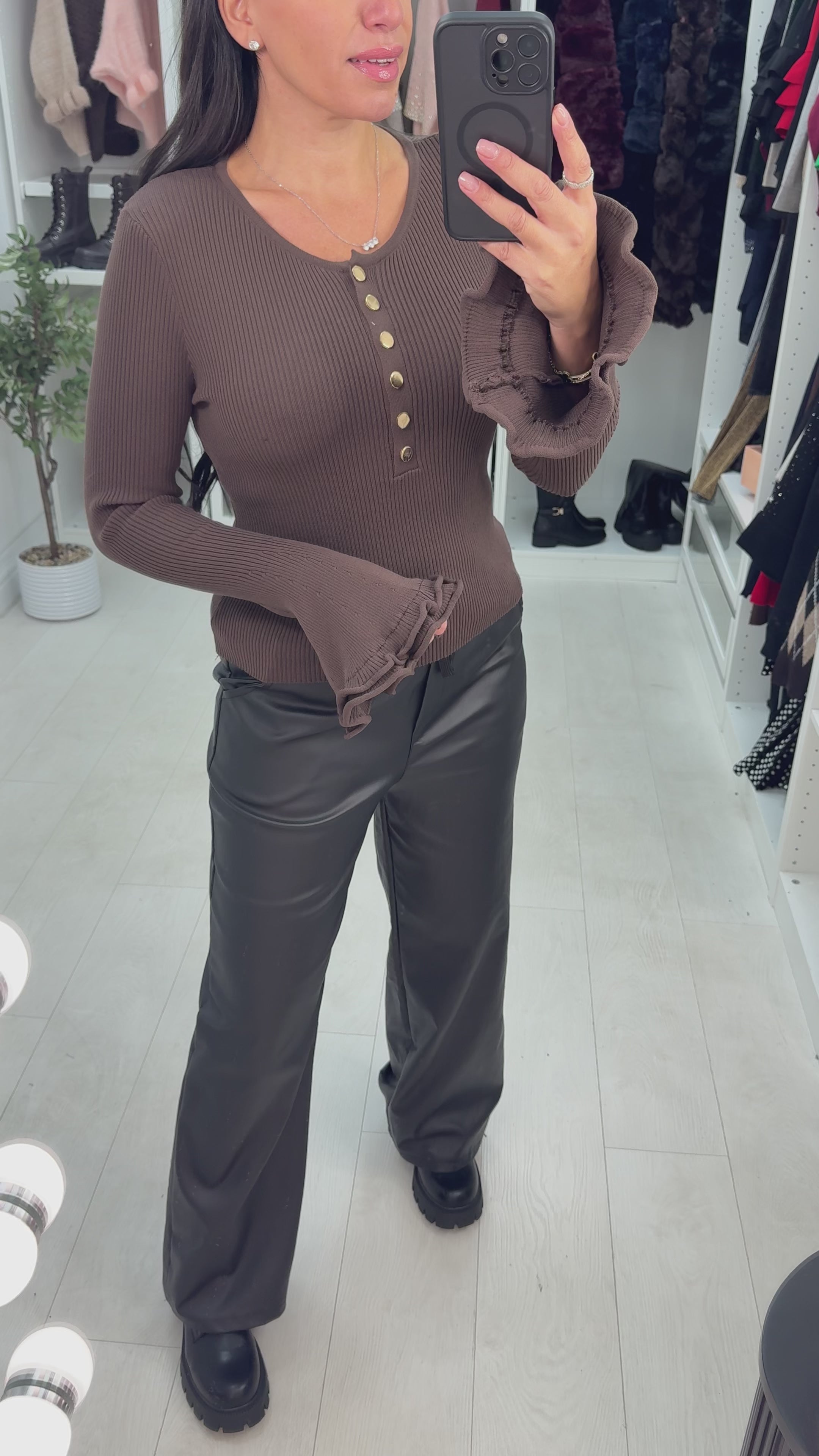 Nicky Plain Button Front Bell Sleeve Top