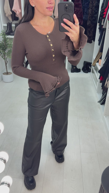 Nicky Plain Button Front Bell Sleeve Top