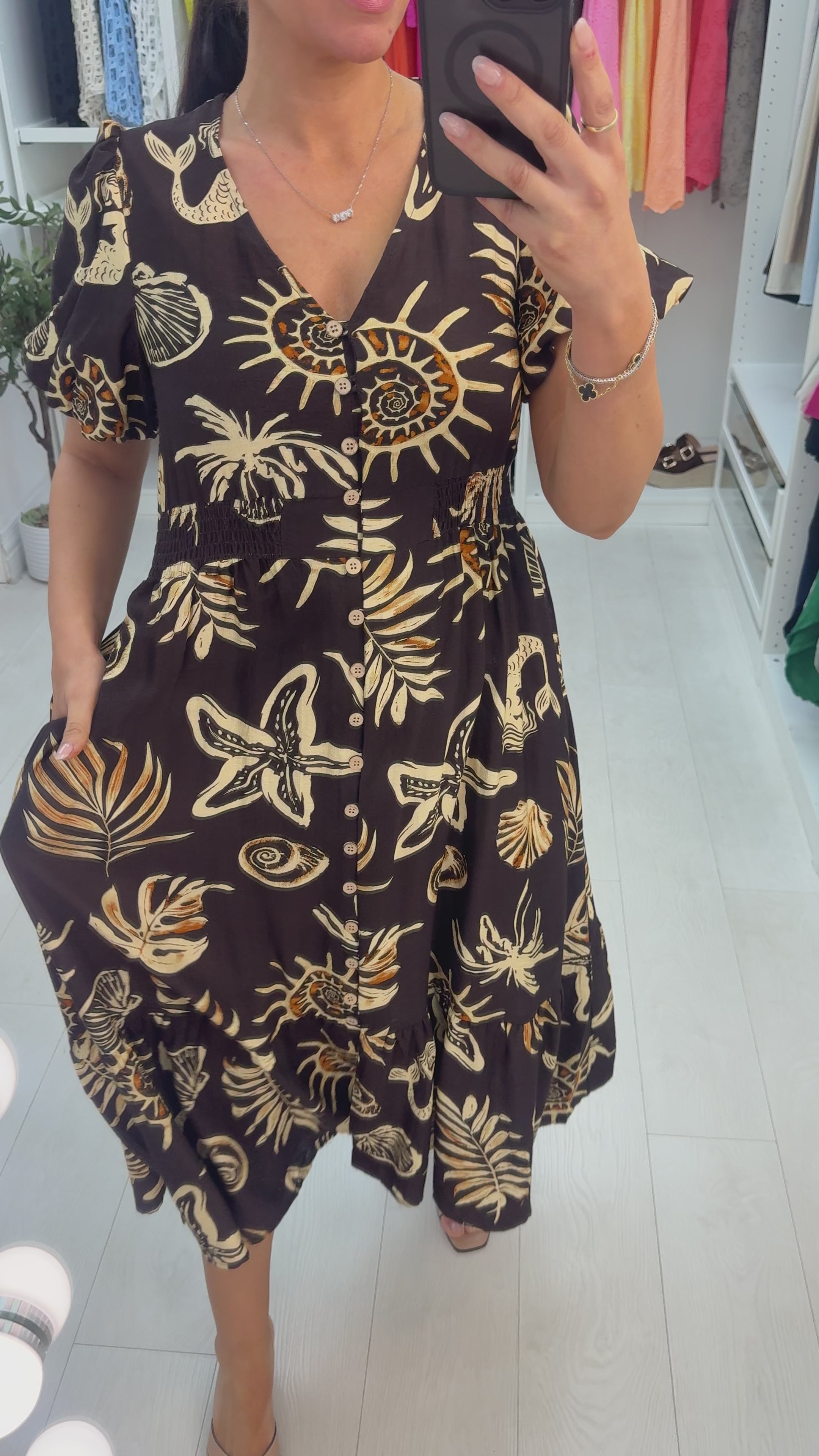 Load video: Braidy Shirred Waist Button Detailed Maxi Dress