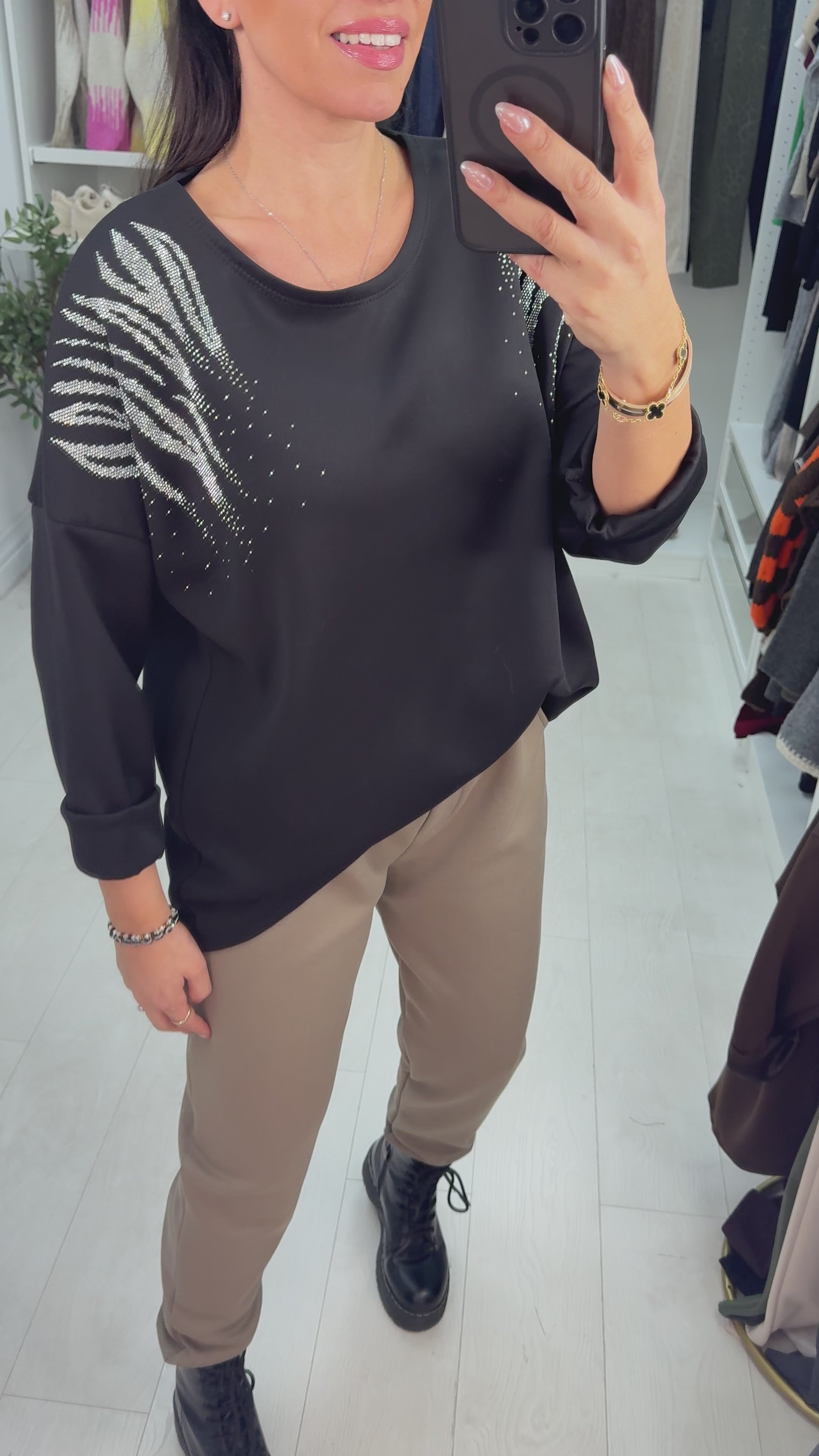 Load video: Trinnie Diamante Embellished Loose Fit Sweatshirt