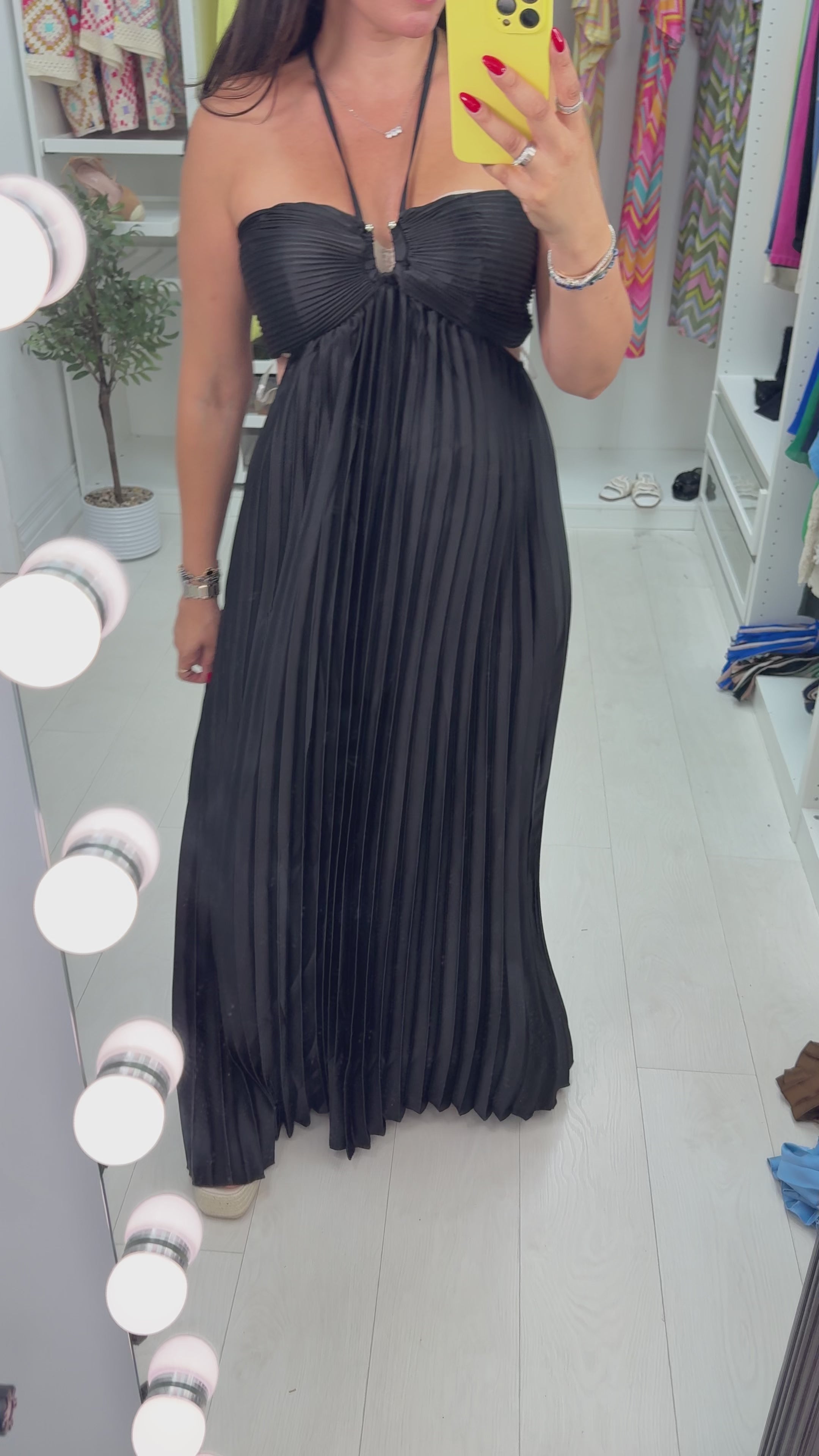 Load video: Lunara Backless Pleated Maxi Dress