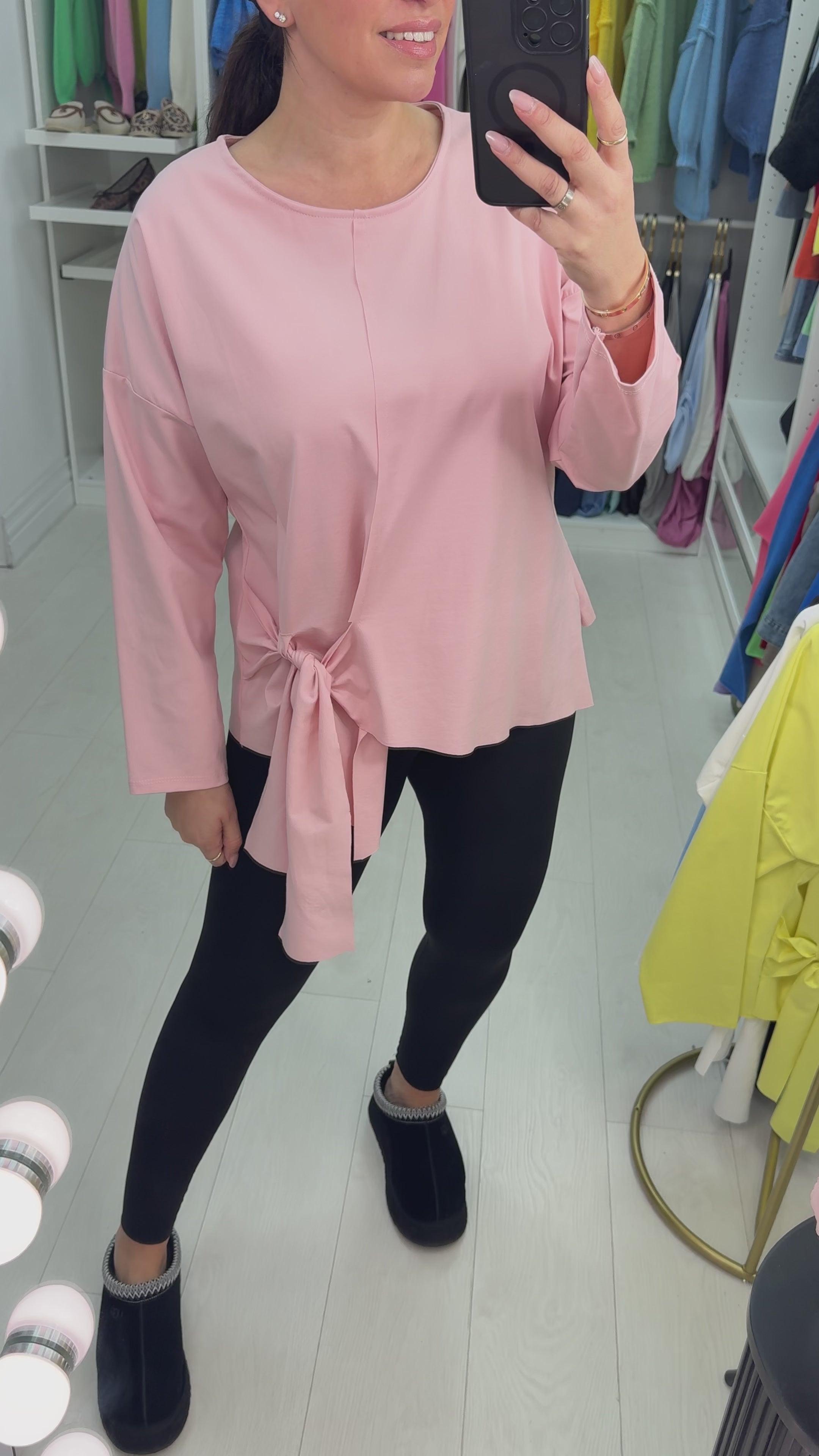 Load video: Ashley Plain Tie Front Asymmetric Top