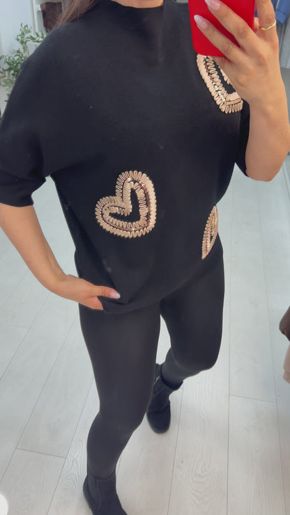 Vania Embellished Heart High Neck Jumper