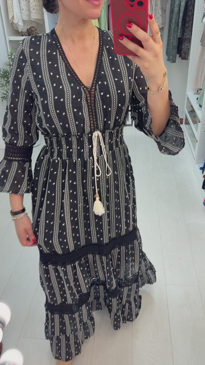 Luni Embroided V Neck Maxi Dress