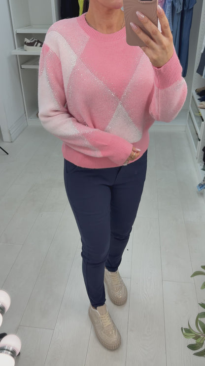 Clover Diamante Embellished Argyle Jumper