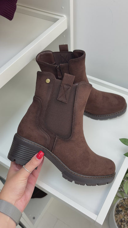 Betty Faux Suede Chunky Heeled Boots