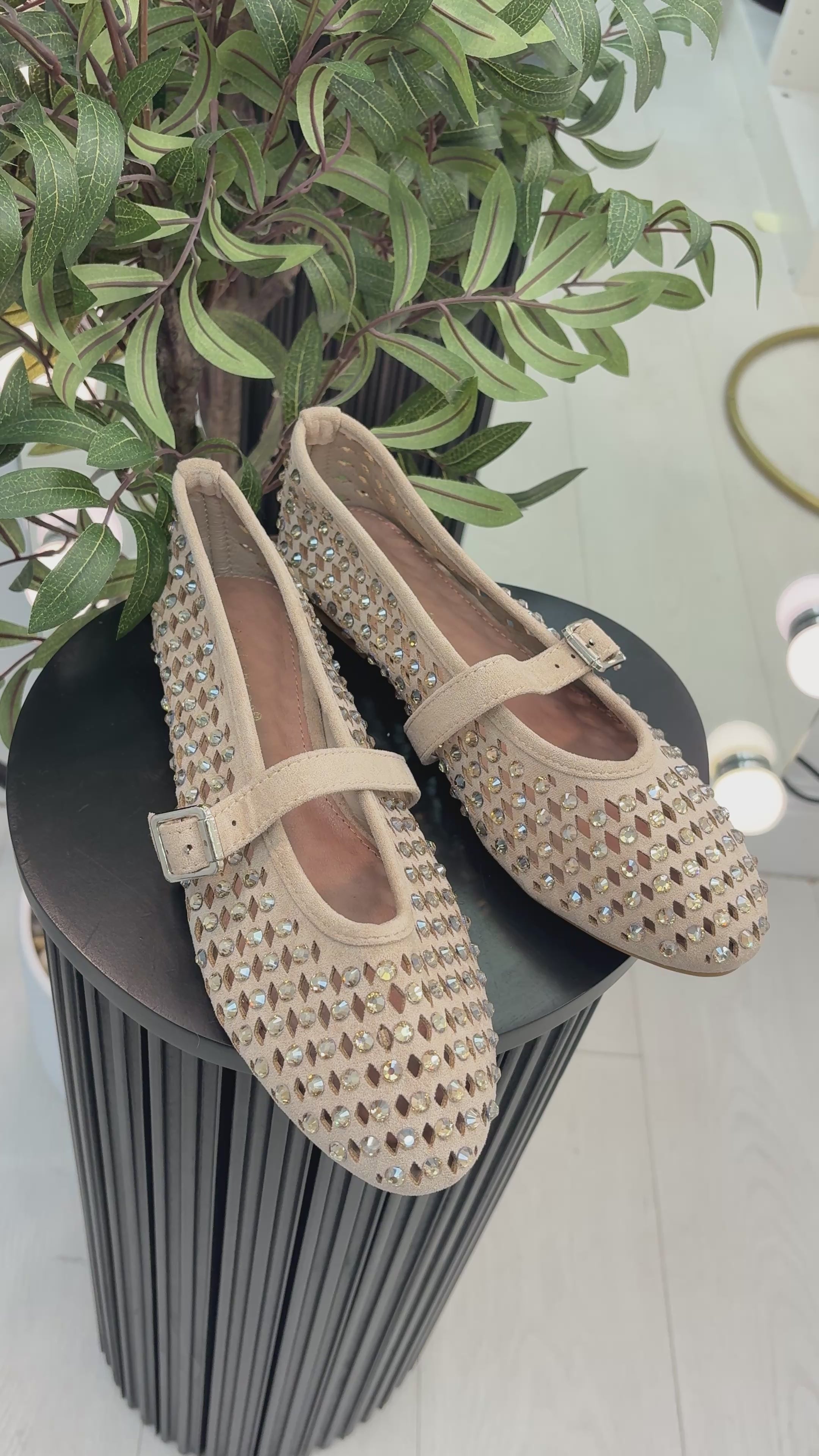 Tonya Faux Suede Studded Ballet Pumps