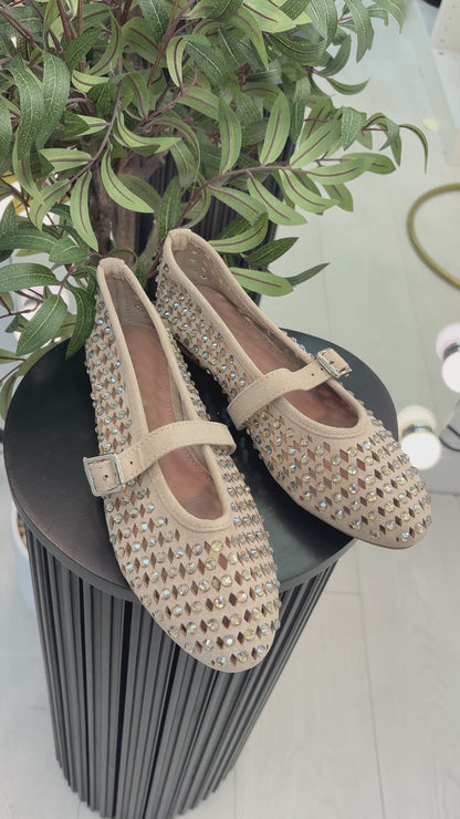 Tonya Faux Suede Studded Ballet Pumps