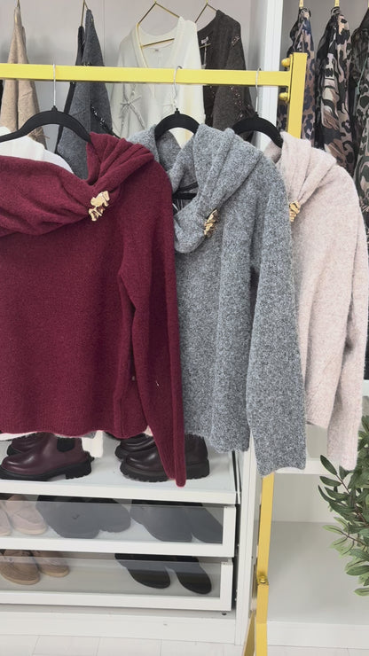 Marisa Cowl Neck Brooch Detail Jumper