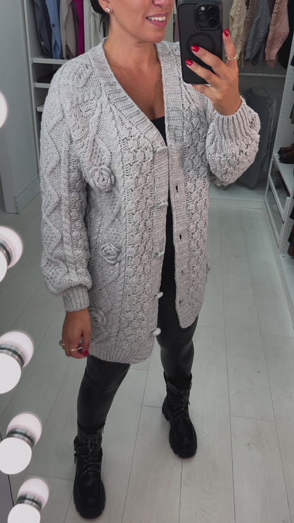 Sadia Chunky Floral Knit Crochet Cardigan