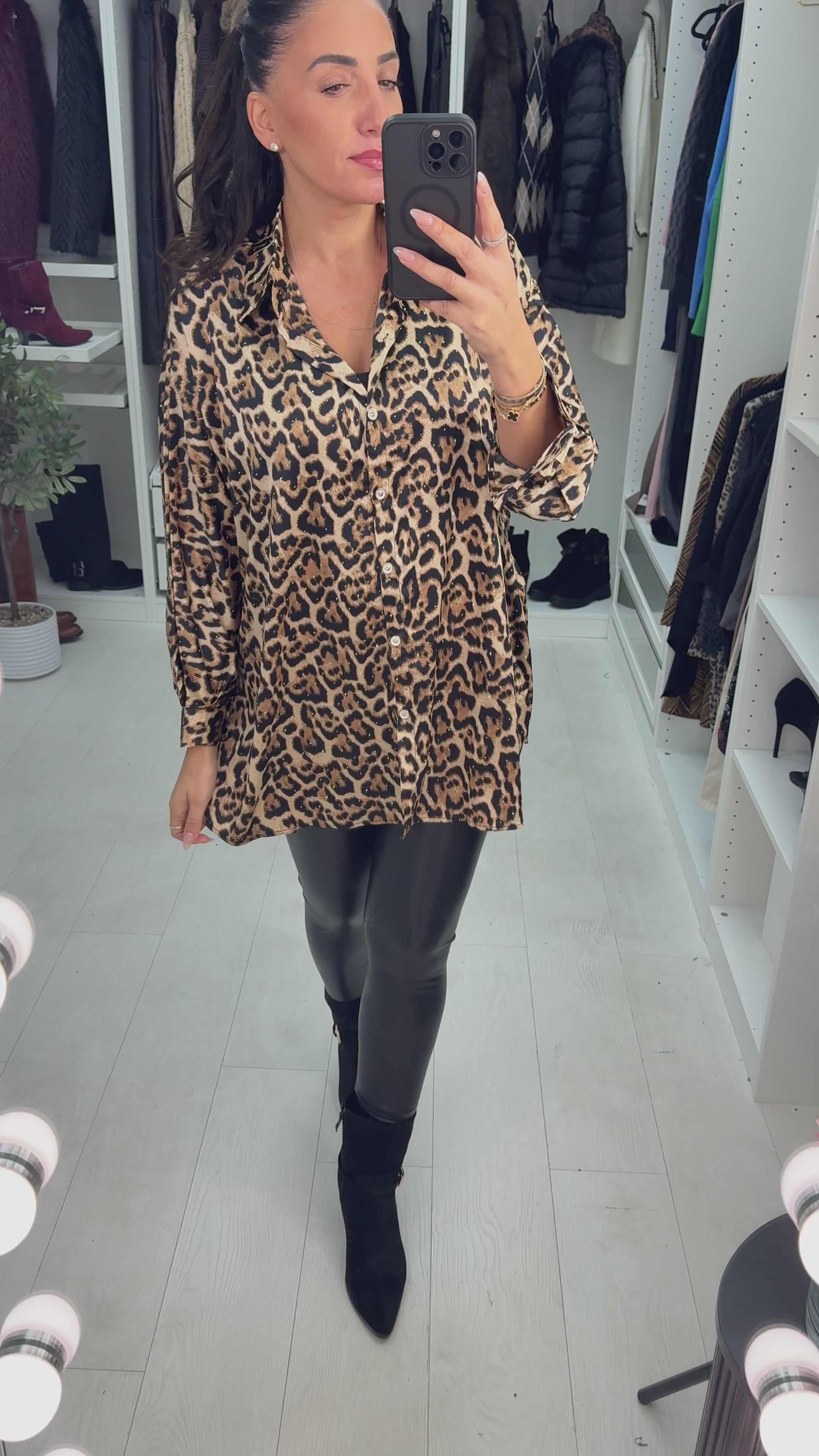 Load video: Campbell Leopard Print Diamante Embellished Shirt