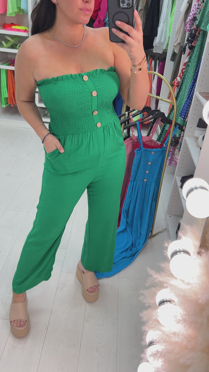 Rodi Elasticated Bust Button Detail Plain Jumpsuit