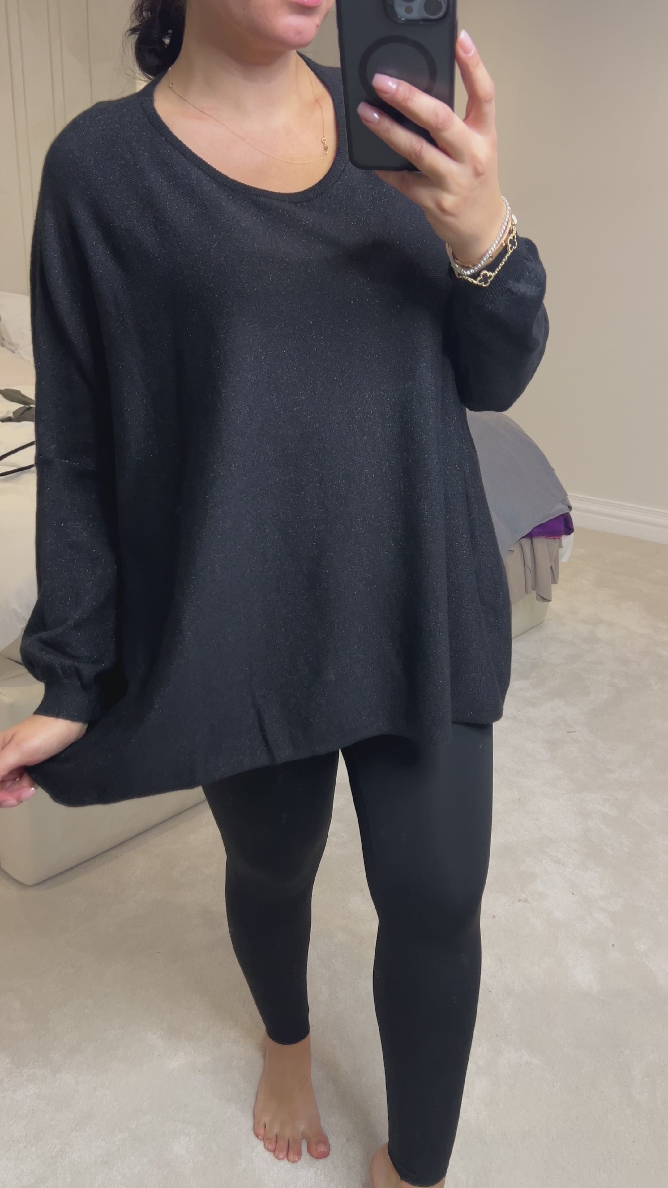 Jayne Batwing Plain Glitter Jumper