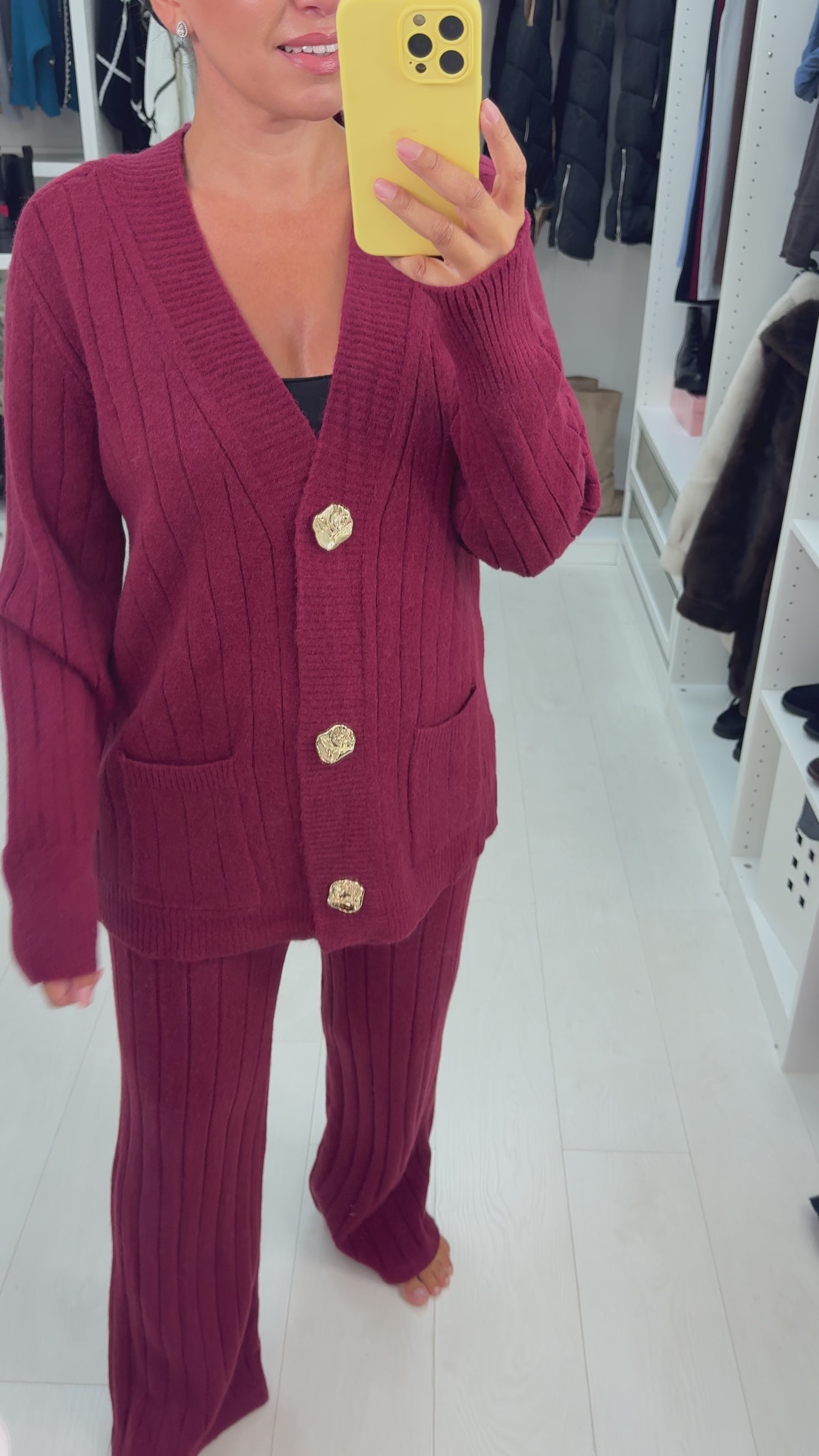 Load video: Alabama Plain Ribbed Knit Cardigan Loungewear Set