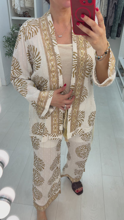 Dove Leaf Print Boho Co-Ord Set