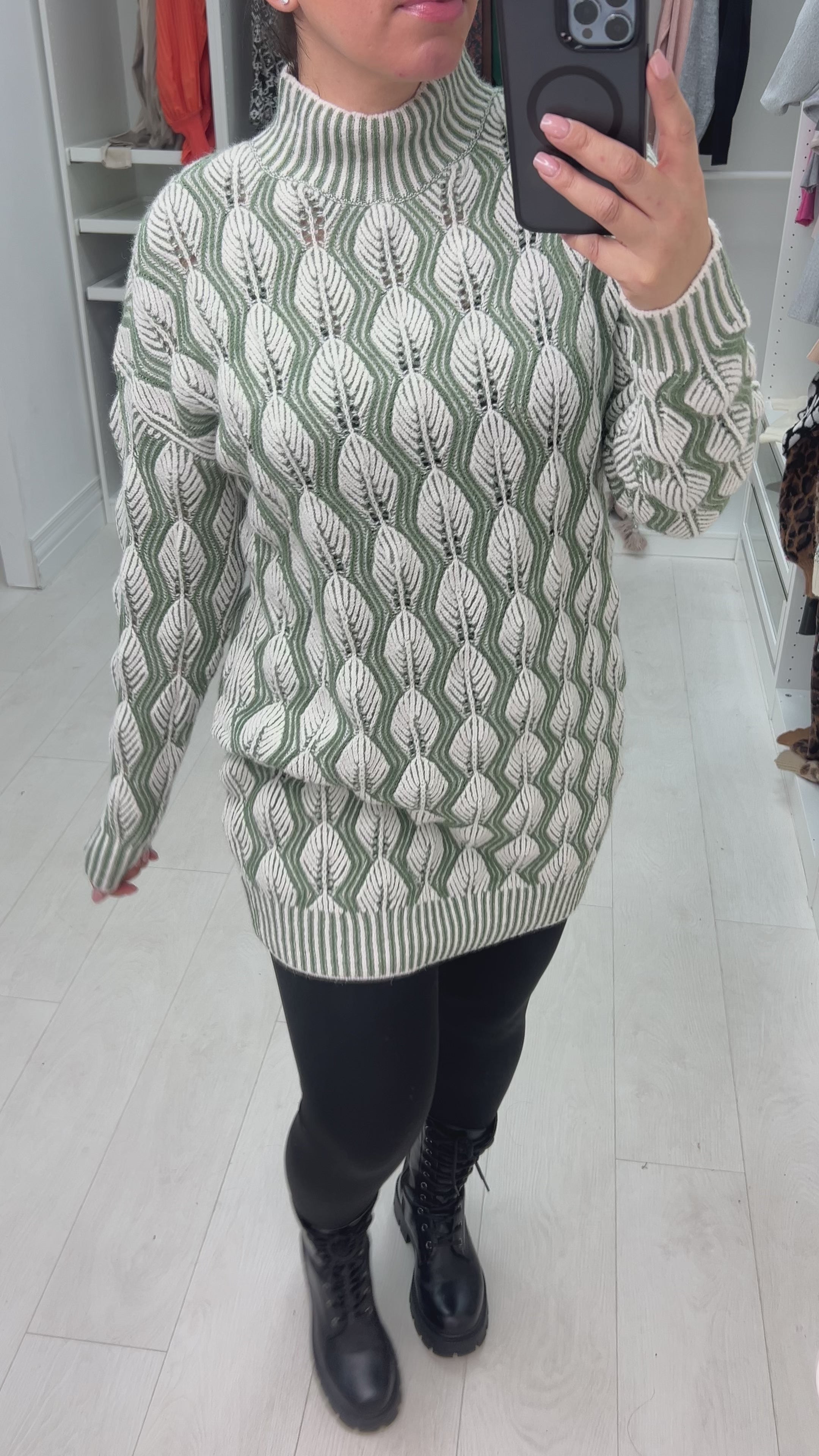 Load video: Kapri Leaf Pattern Jumper Dress
