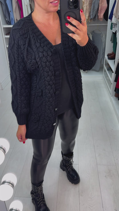 Sadia Chunky Floral Knit Crochet Cardigan