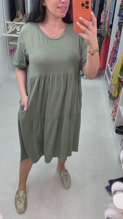 Katey Plain Jersey Tiered Smock T-shirt Dress