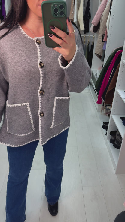 Aryanna Contrast Stitch Cardigan