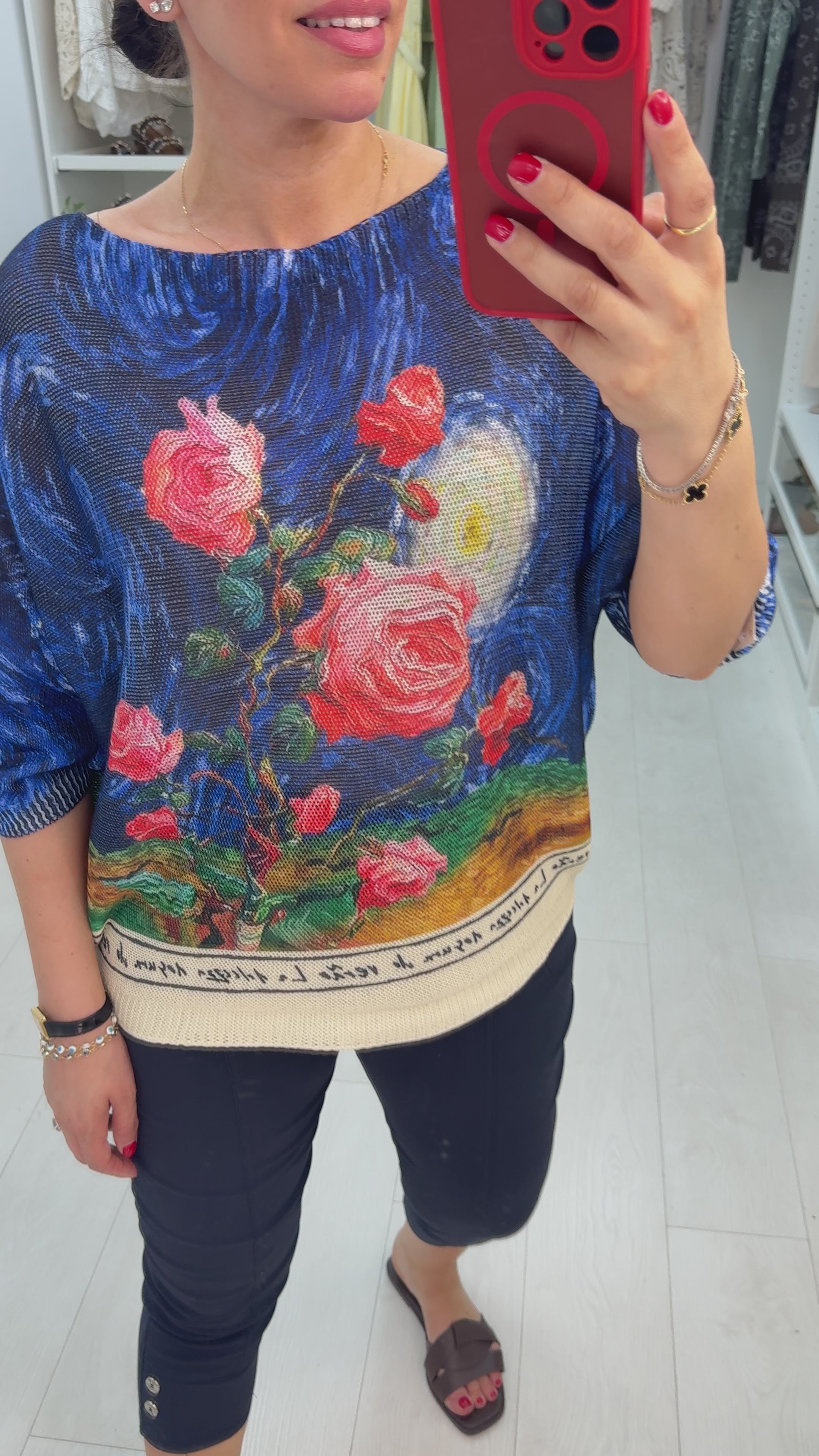 Della Rose Print Batwing Top