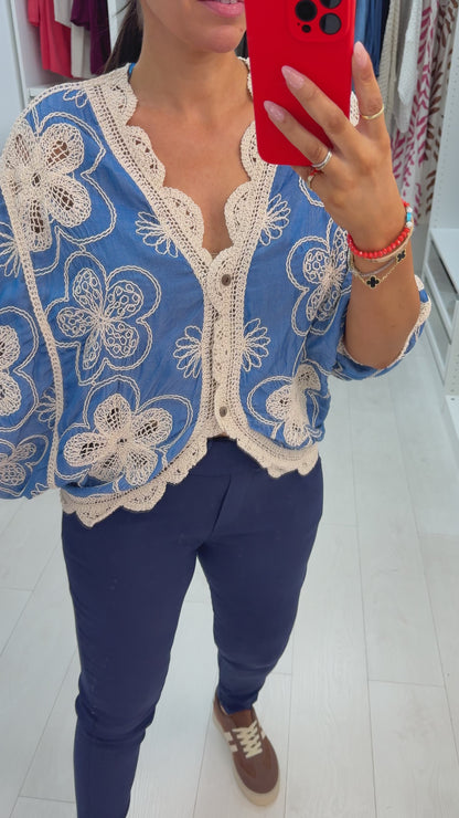 Philipa Crochet Detailed Batwing Denim Cardigan