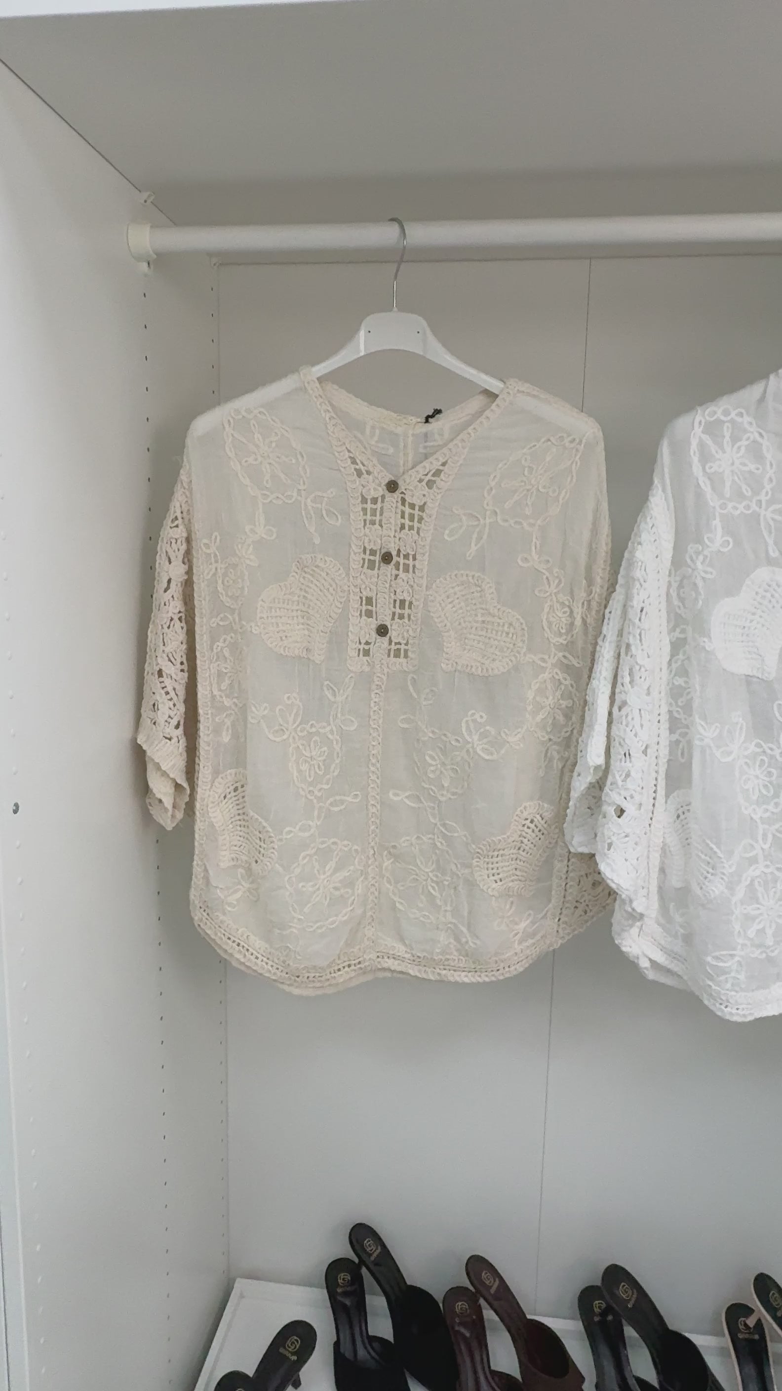 Load video: Billie V Neck Crochet Detailed Batwing Top