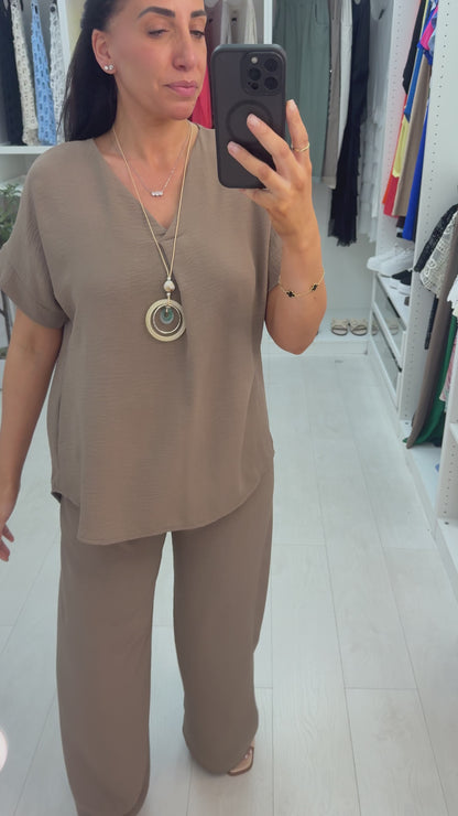 Alyssa Plain V Neck Necklace Co-Ord Set