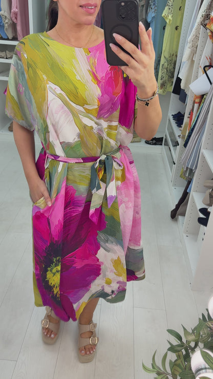 Clivie Floral Print Belted Loose Fit Dress