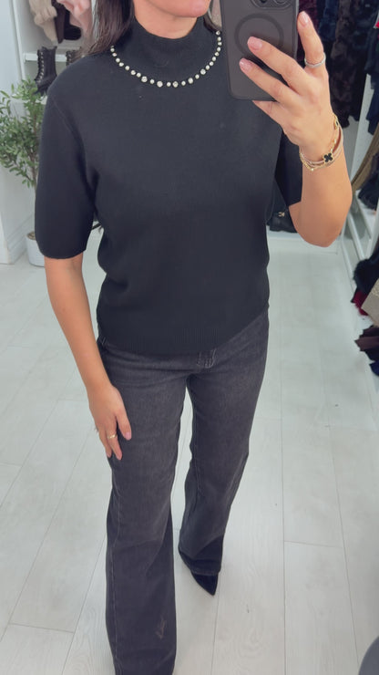 Novalie Embellished Neckline Short Sleeve Jumper