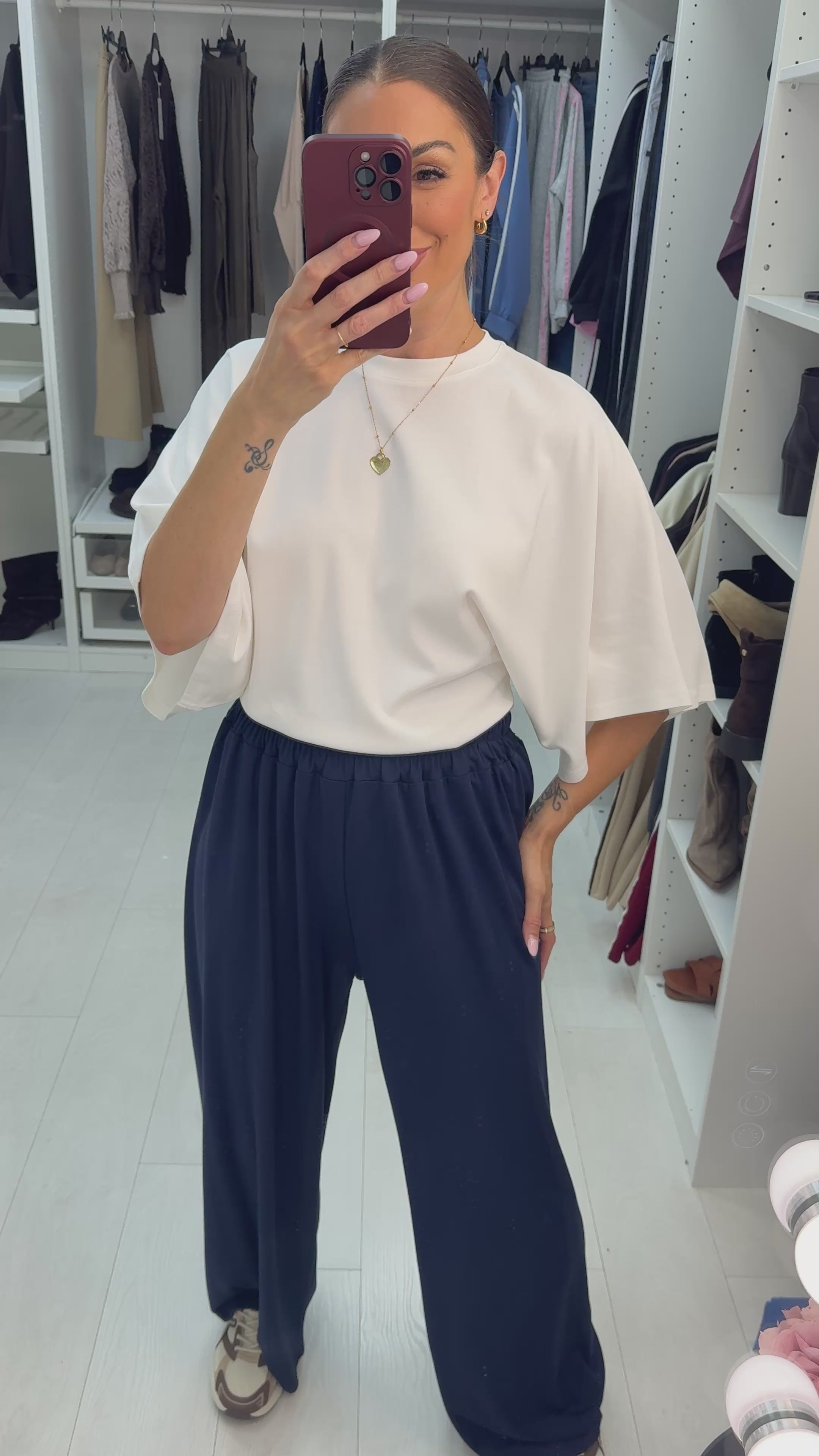 Load video: Honour Plain Elasticated Waist Wide Leg Trousers