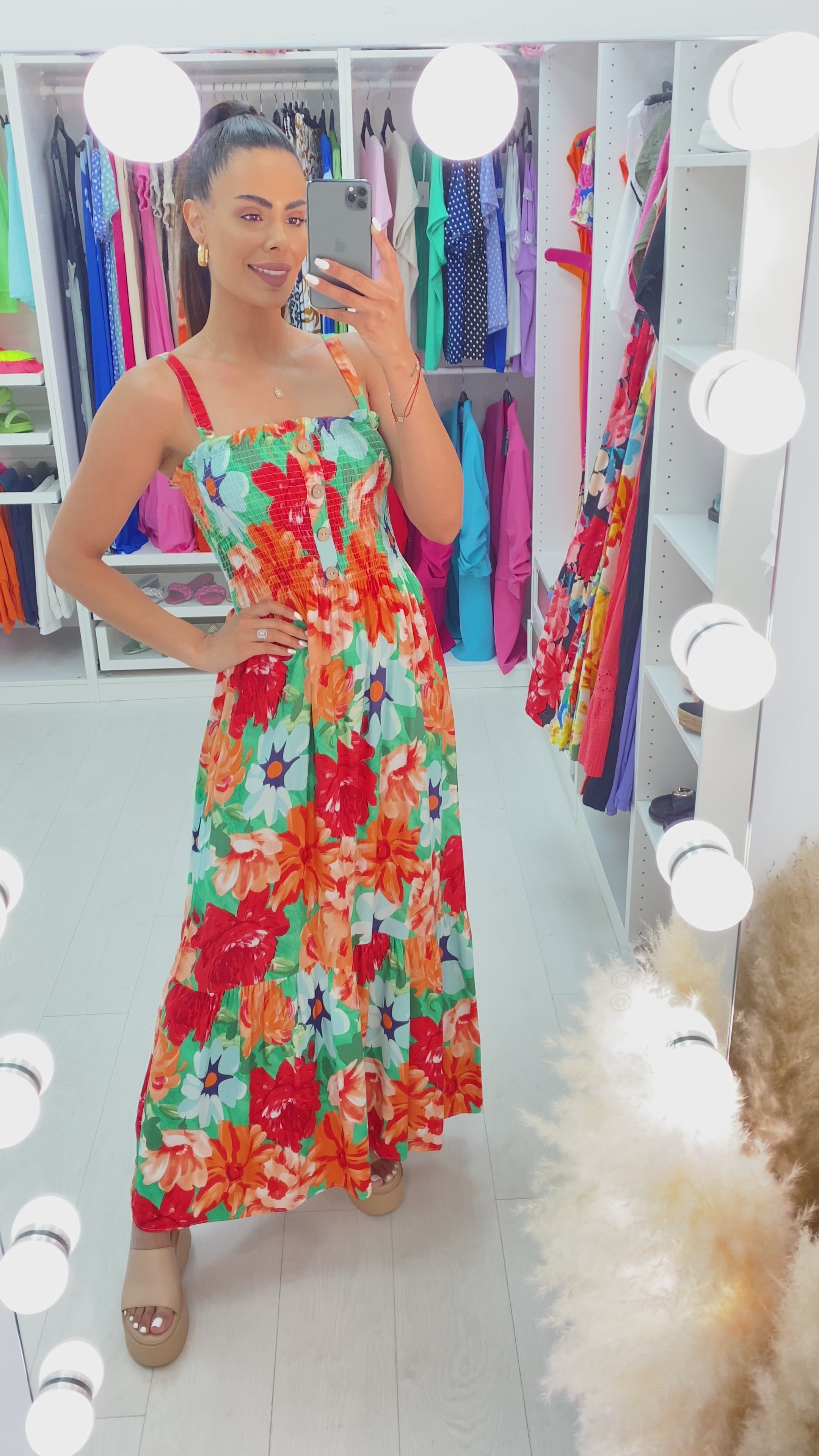 Dicle Elasticated Bust Button Detail Floral Print Dress