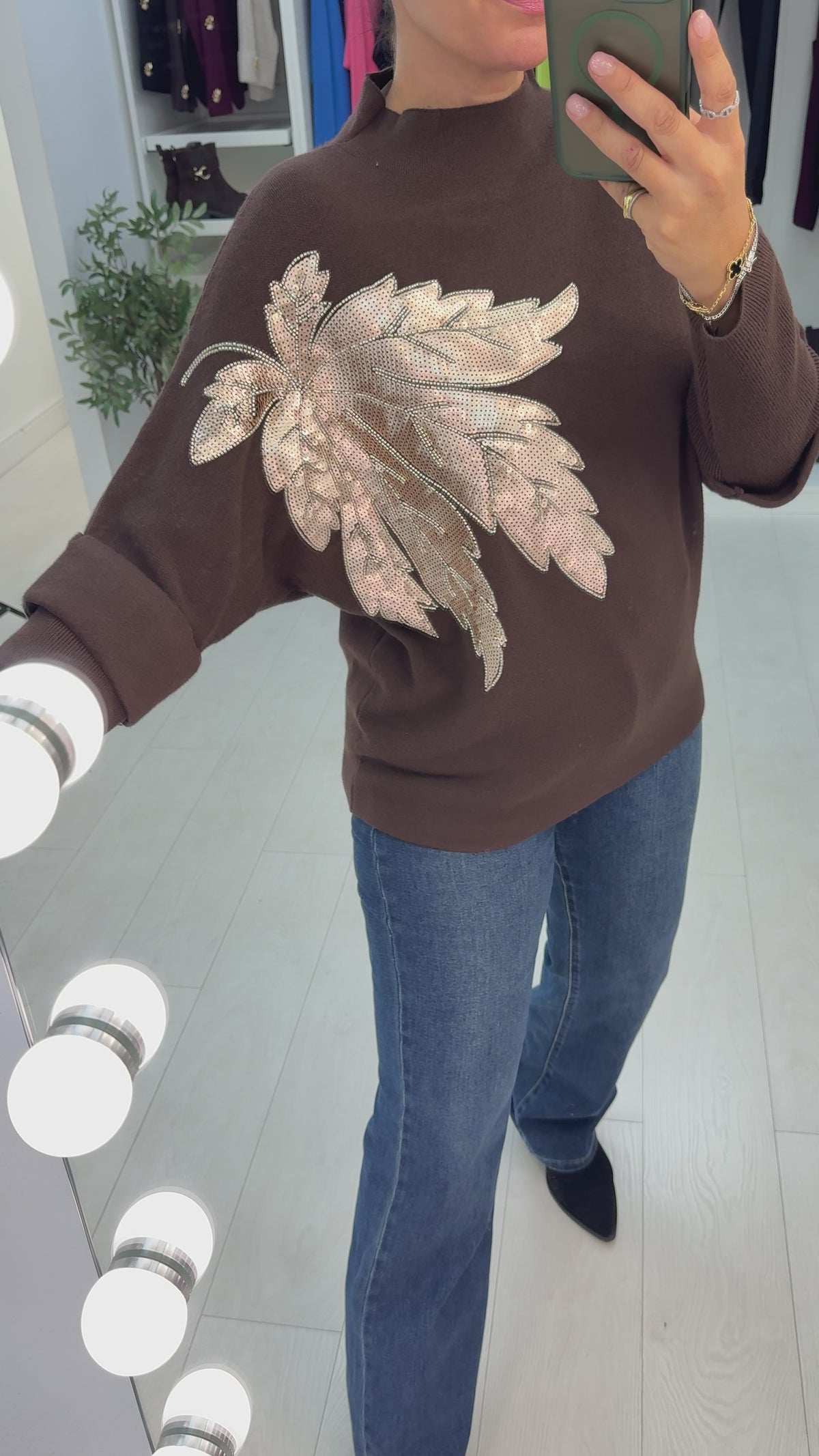 Load video: Katianna Sequin Embellished High Neck Jumper