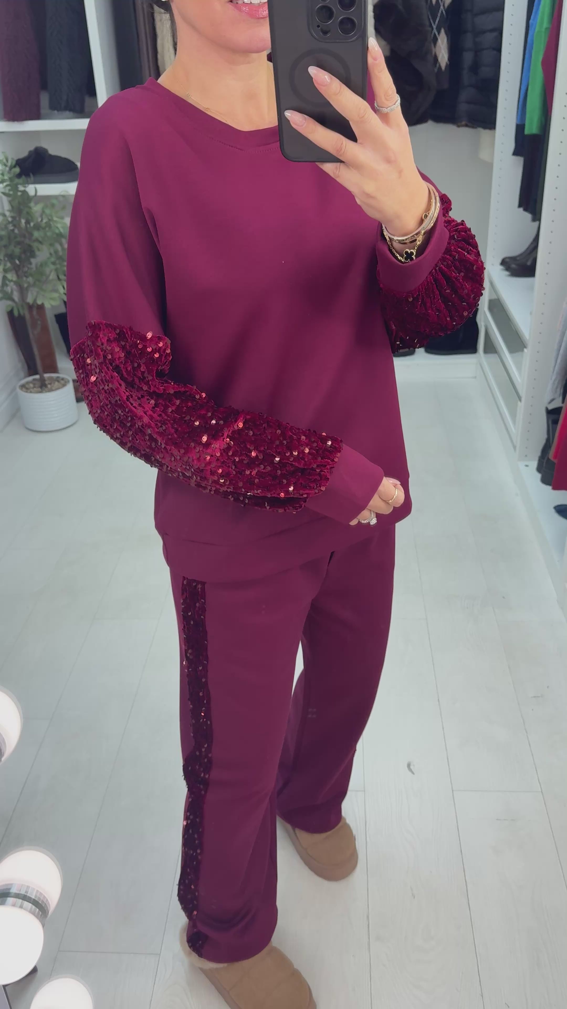 Load video: Tarin Sequin Detail Loungewear Set