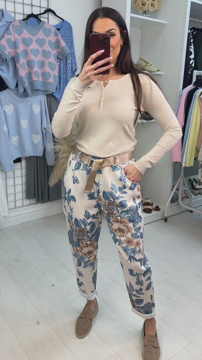 Trinny Floral Pattern Belted Trousers