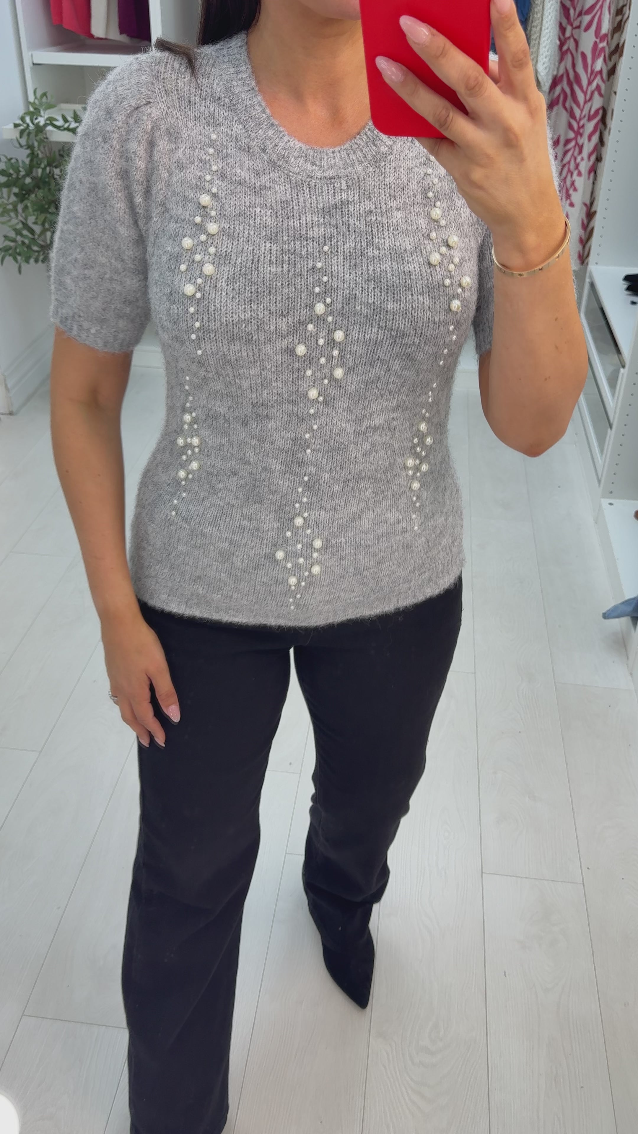 Quartz Pearl Detail Short sleeve Jumper