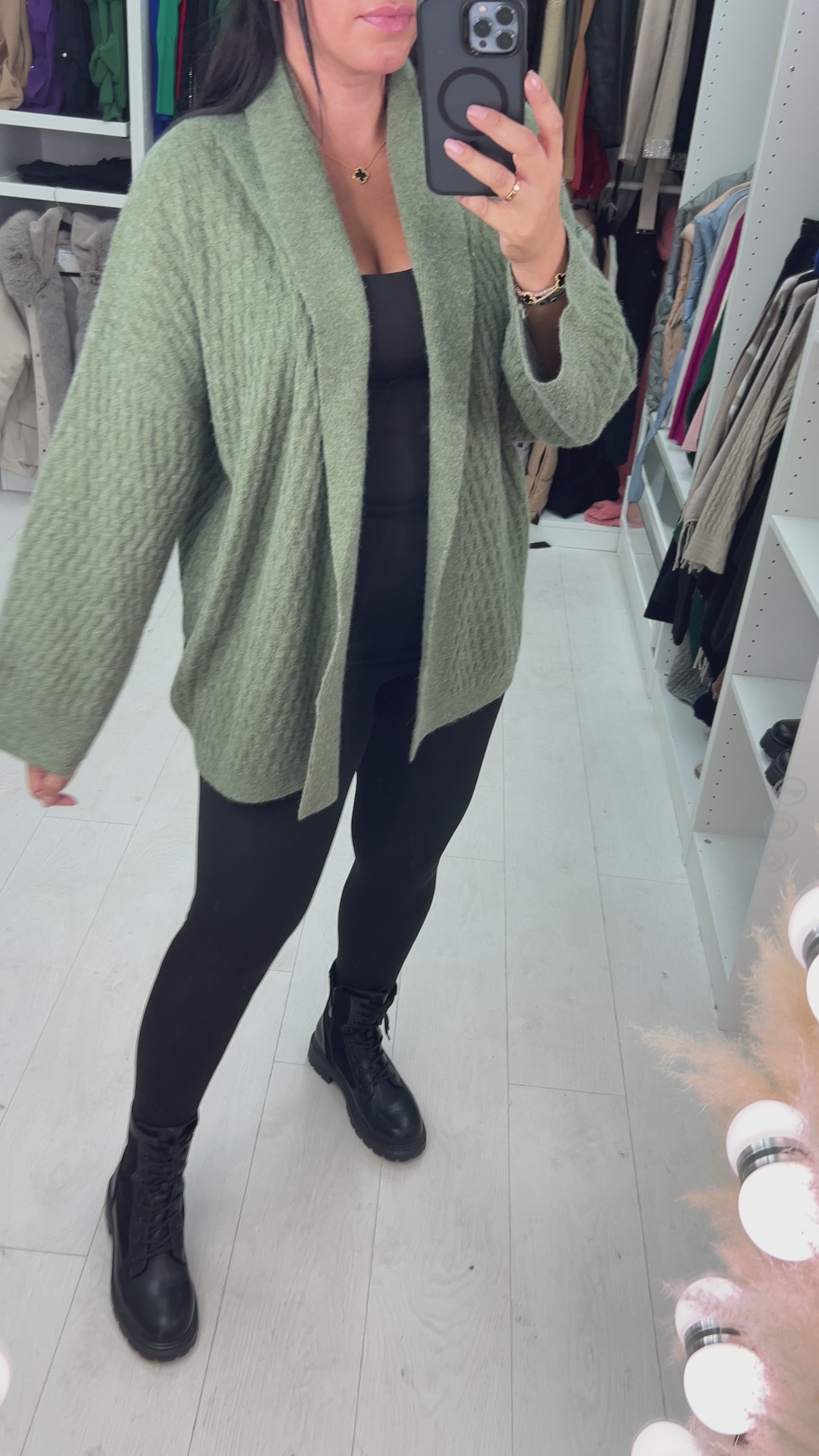 Melissa Shawl Collar Open Front Textured Cardigan