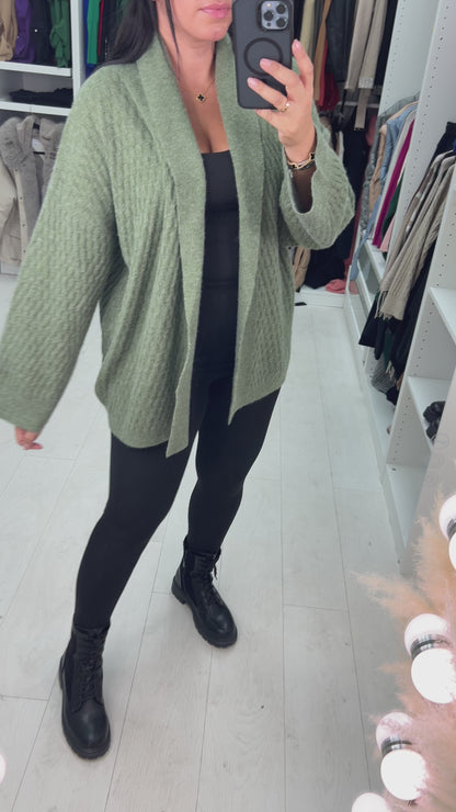 Melissa Shawl Collar Open Front Textured Cardigan