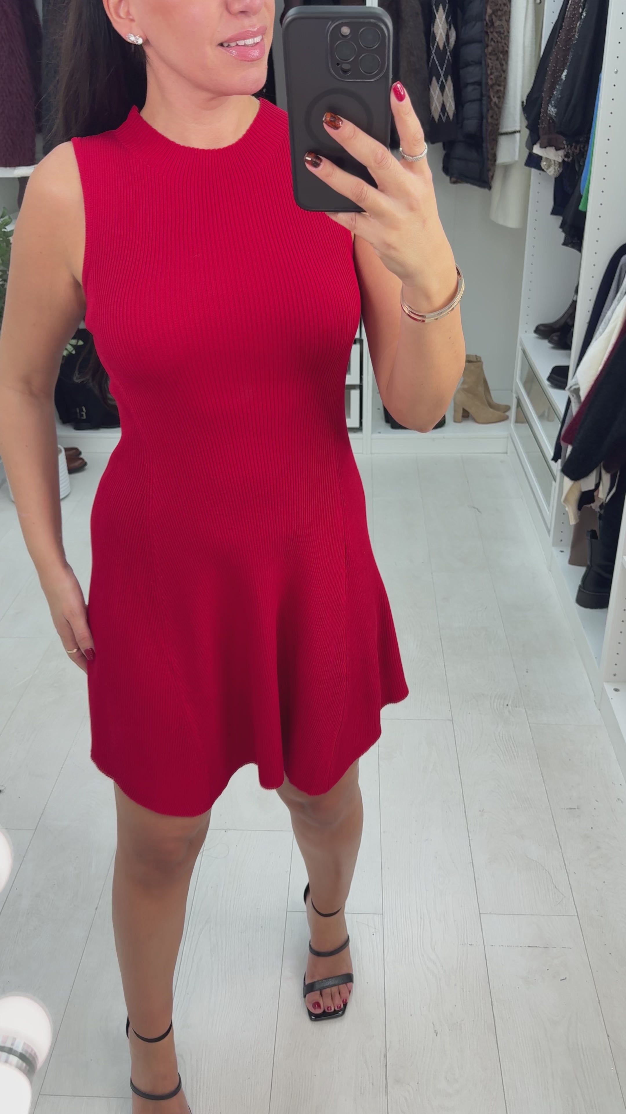 Load video: Adelina Plain Ribbed Sleeveless Skater Dress
