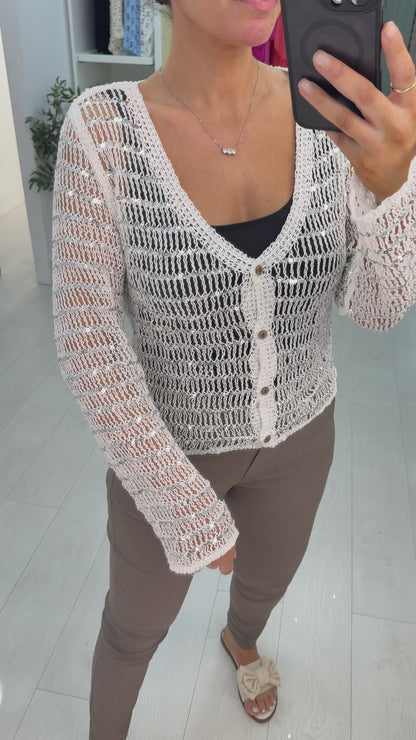 Roseanna Sequin Embellished Crochet Cardigan