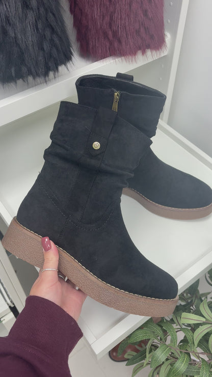 Holly Faux Suede Runched Detail Chunky Sole Boots