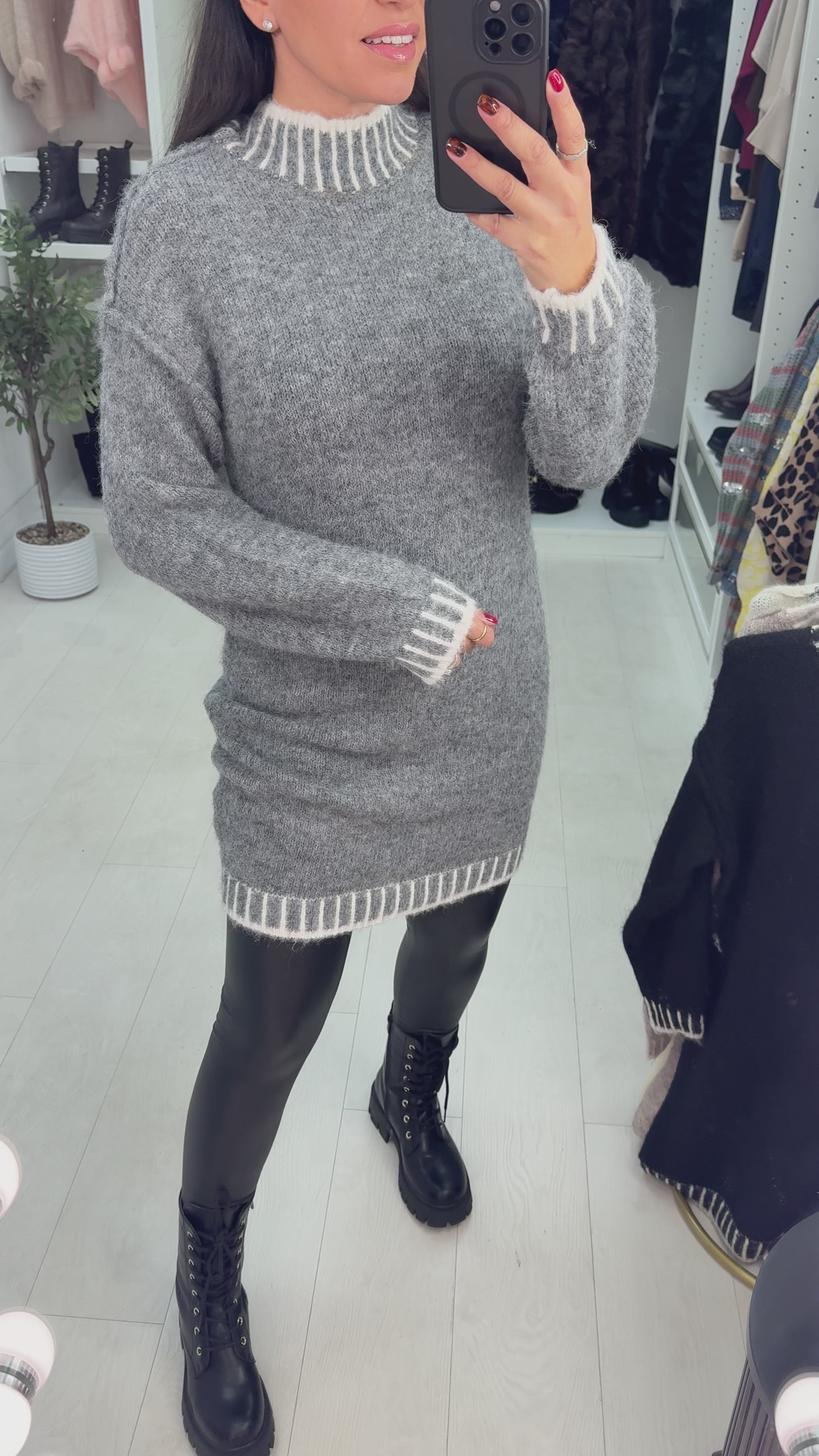 Load video: Margot Stitched Hem Detailed Super Soft Jumper Dress