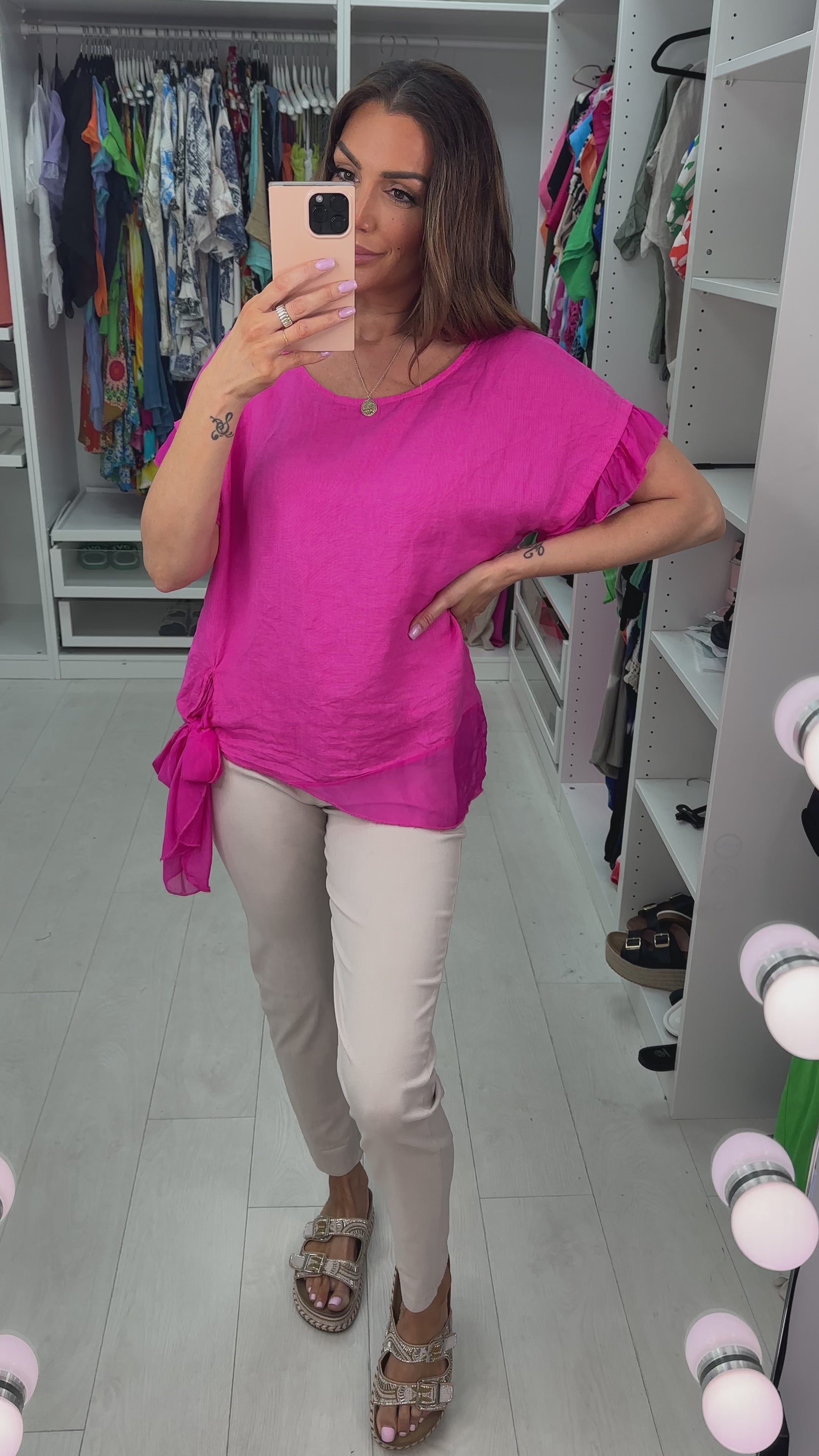 Load video: Keira Plain Tie Detail Linen Top